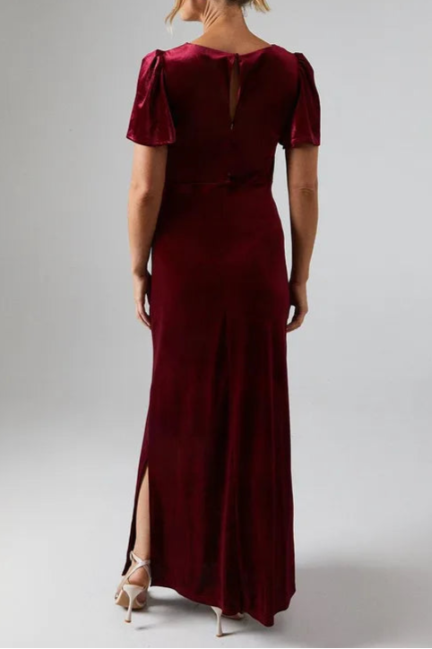 Velvet Unique design Twist Front Elegant and gentle Bridesmaids Maxi Dress