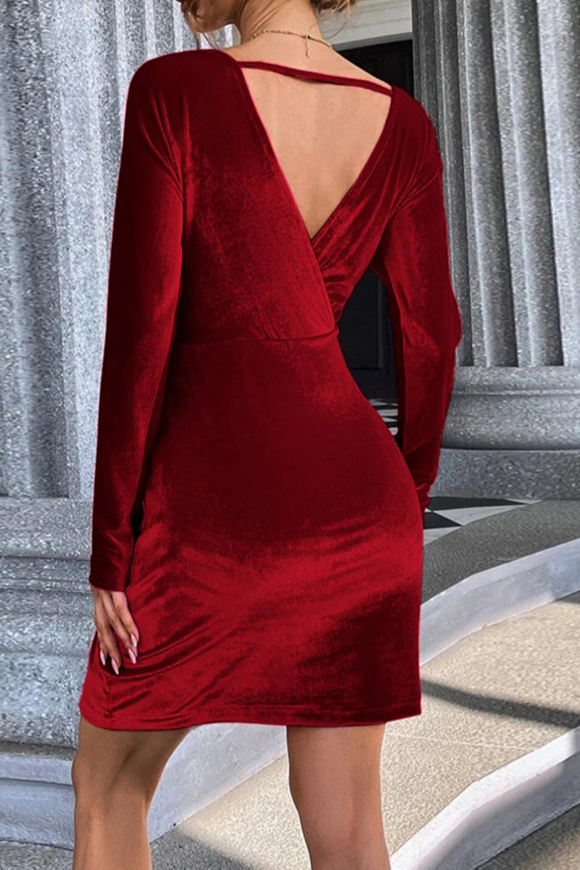 Full of charm Simple design Burgundy V-Neck Velvet Short Party Dress
