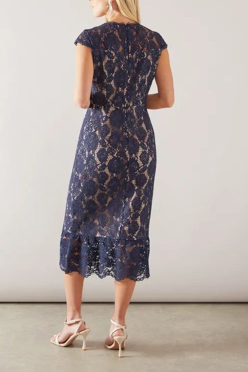 Petite Cap Sleeve Flute Hem Contrast Lace Pencil Mother Of The Bride Outfits Dress