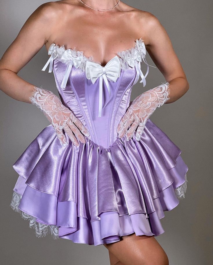 Stunning Purple Strapless A-Line Satin Lace Short Prom Dresses Homecoming Dress
