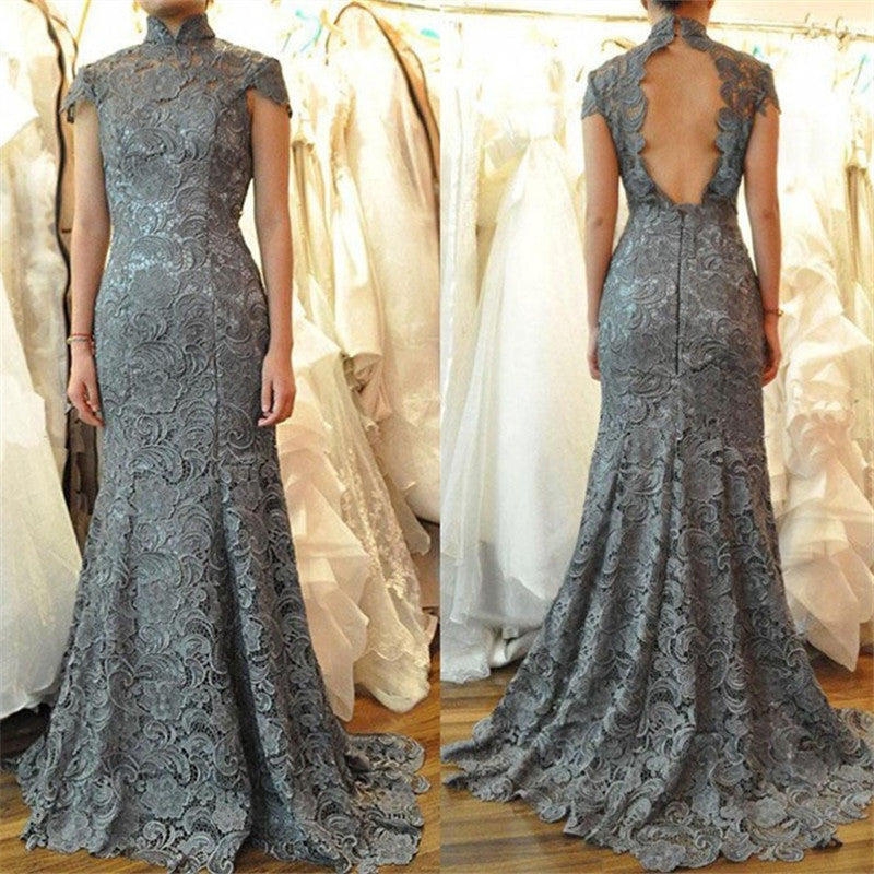 Simple High Neck Lace Cap Sleeve Exquisite tailoring Mermaid Mother Of Bride Dress