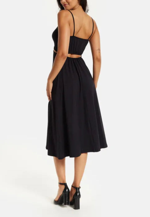 Liquorish Retract Your Waist Black Cami Bridesmaids Dress with Cut Out