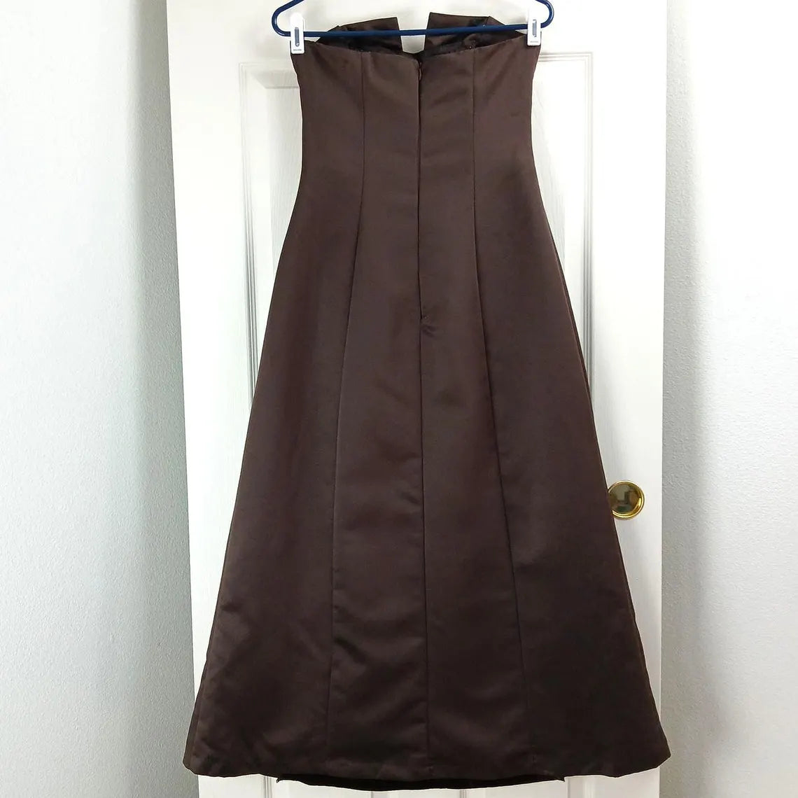 Vintage Y2K Strapless Maxi Prom Gown dark brown De Laru by Sheila Yen satin velvet EVC repaired new zipper formal party dress