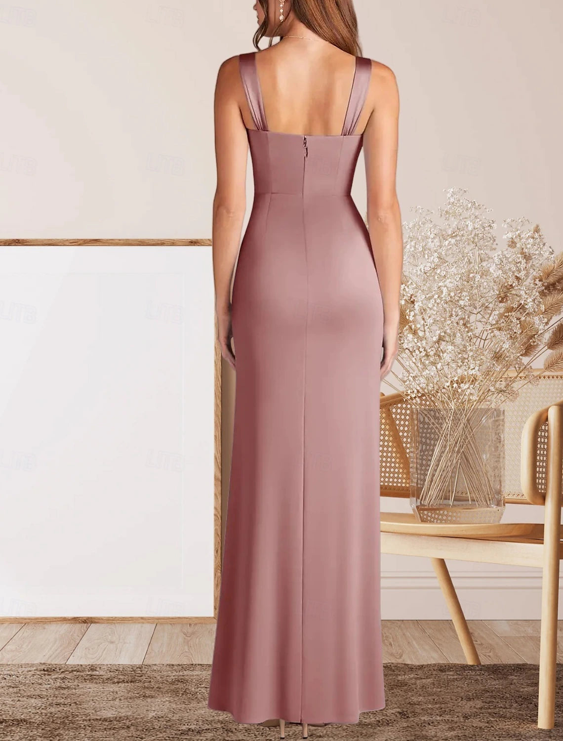 Mermaid / Trumpet Mother of the Bride Dress Wedding Guest Elegant Minimalist V Neck Floor Length Satin Sleeveless with Ruching 2025