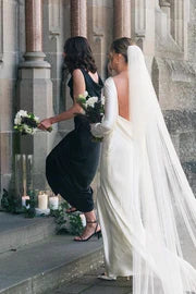 Elegant Black Straps Cowl Neck Satin Sleeveless Long Bridesmaid Dress