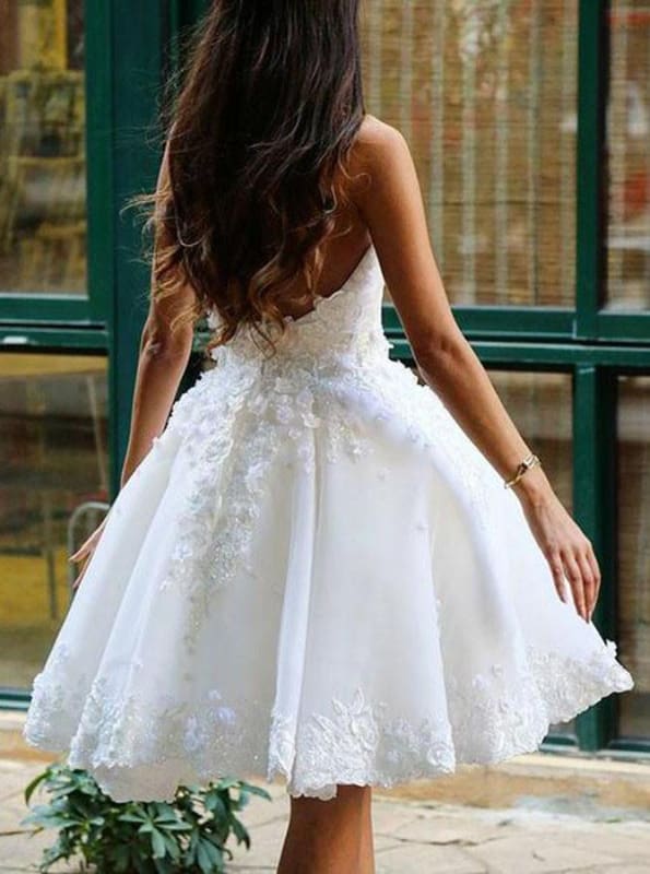 Ball Ivory  Appliqued Prom Gown Knee-length Homecoming Dress with Flowers
