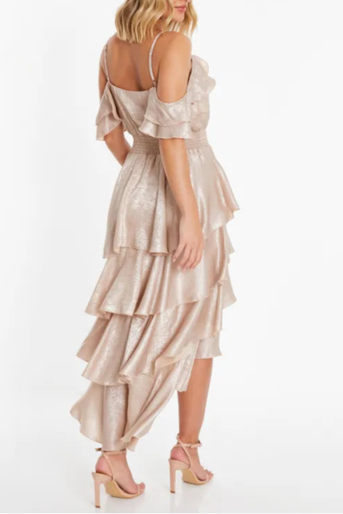 Off White Drop Shoulder Tiered Midi Mother Of The Bride Outfits Dress