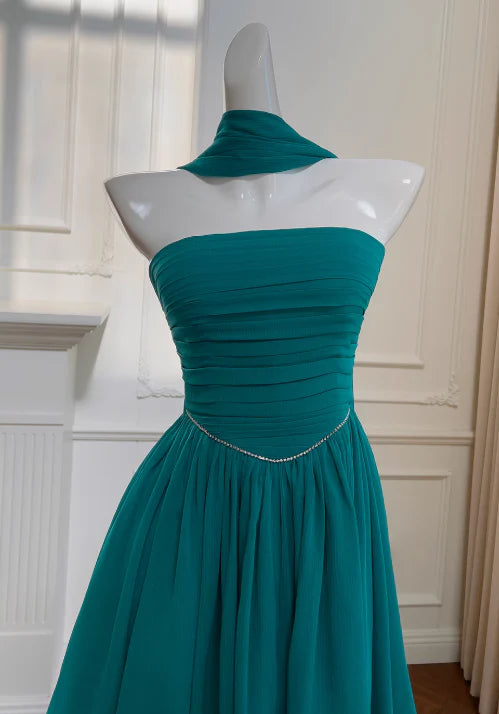 Lake blue A-line strapless chiffon short prom dress,Simple design homecoming dress