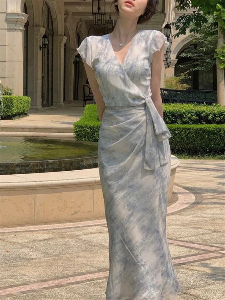 Fashion Sexy Bodycon Chiffon Midi Appropriate color matching Prom Dress