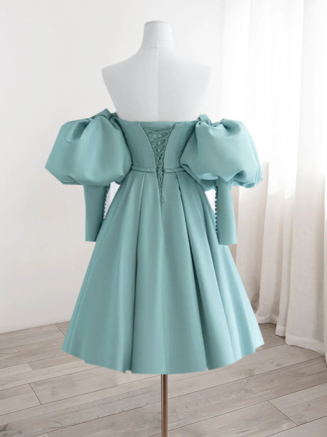 Simple Sweetheart Neck Satin Blue Short Prom Dress, Cute Unique design Homecoming Dress