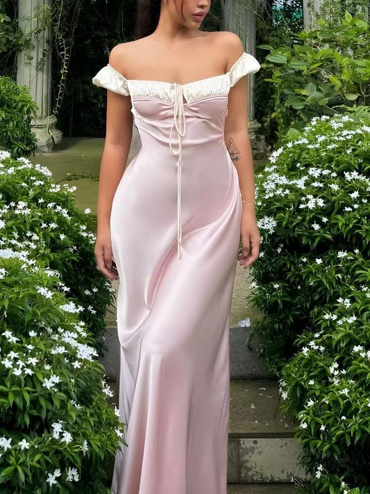 Sheath Satin Evening Dresses Gorgeous Elegant Off Shoulder Party Dresses