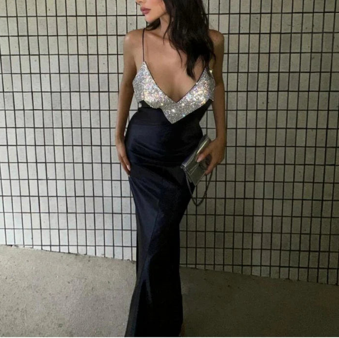 Sexy Deep-V Rhinestone Bandage Dress Full of charm Spaghetti strap Prom Dress