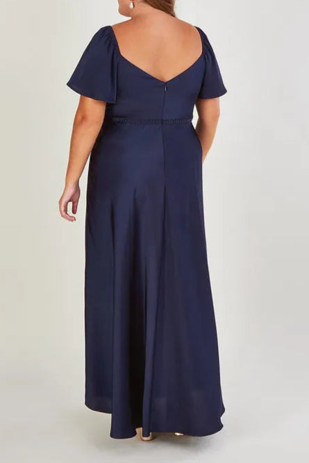 Blue Savannah Satin Retract Your Waist Maxi Mother Of The Bride Outfits Dress
