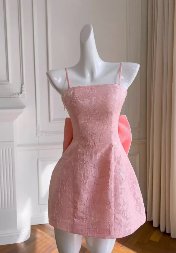 Pink Sweet Spaghetti Strap A-Line Short Retract Your Waist Prom Dress