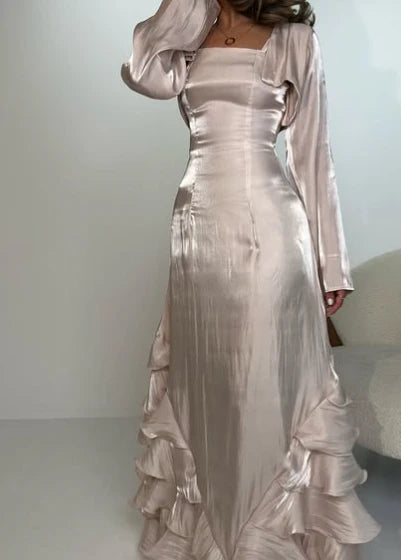 Elegant Straps Pleated Ruffles Long Prom Dress Exquisite tailoring Evening Gown