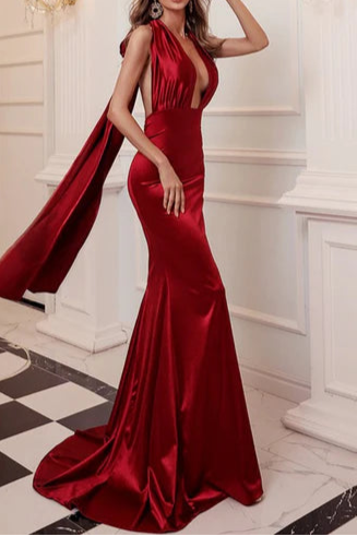Full of charm Burgundy Halter Backless Mermaid Long Evening Dress