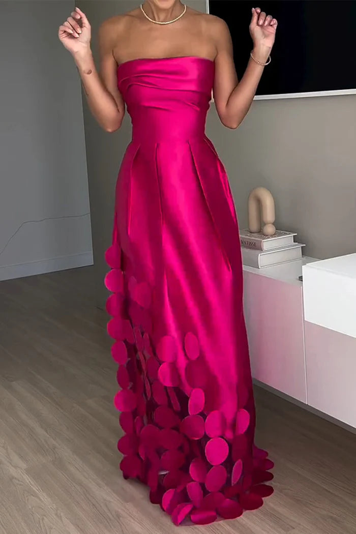 Casual Prom Patchwork Ruched Strapless Retract Your Waist Prom Dresses