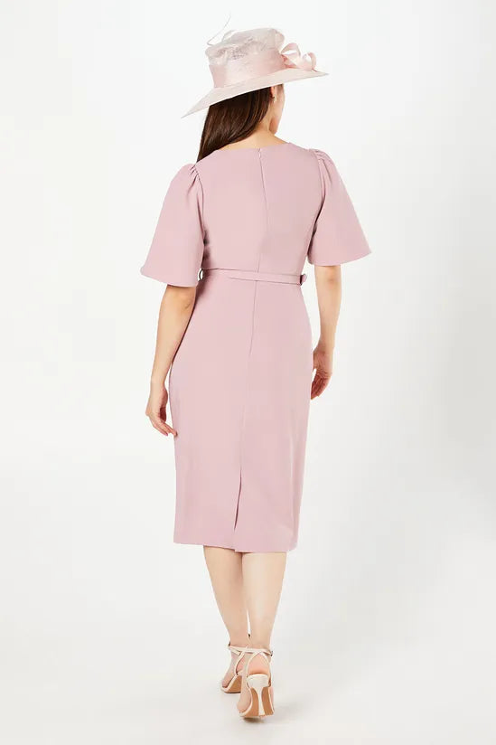 Crepe Square Neck Angel Sleeve Pencil Mother Of The Bride Outfits Dress