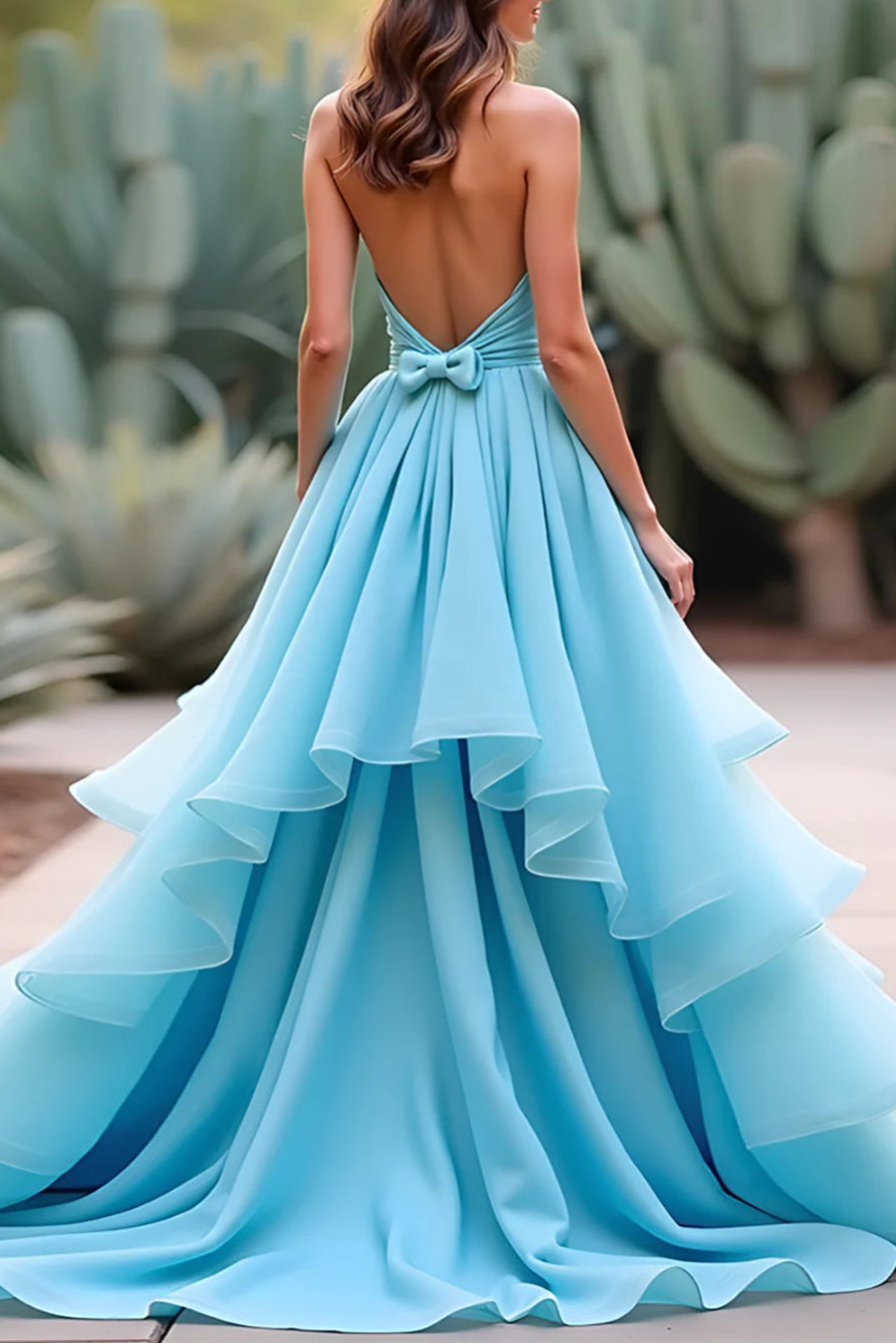 Unique design Halter Neck Blue Ball Gown Long Prom Dress With Ruffles