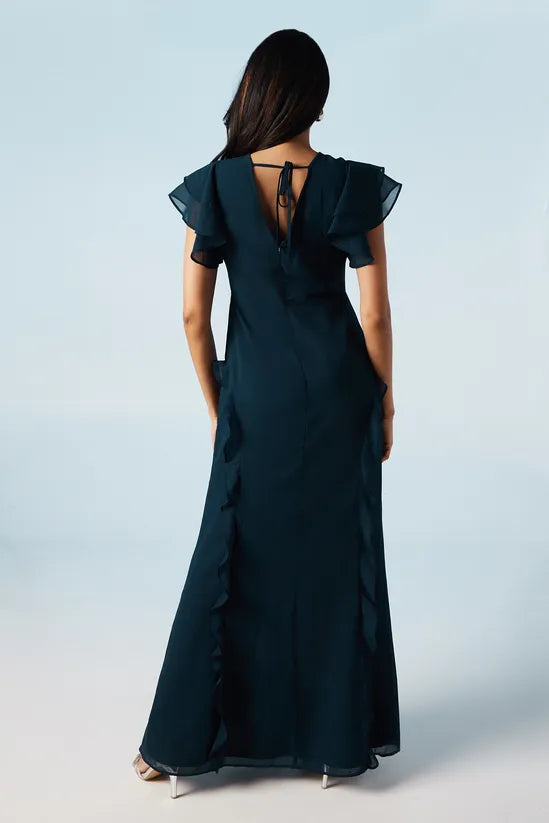 Ruffle And Button Detail Retract Your Waist Bridesmaid Maxi Dress