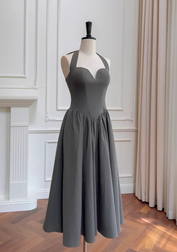 Full of charm Grey Halter Neck A-line Retract Your Waist Party Dress