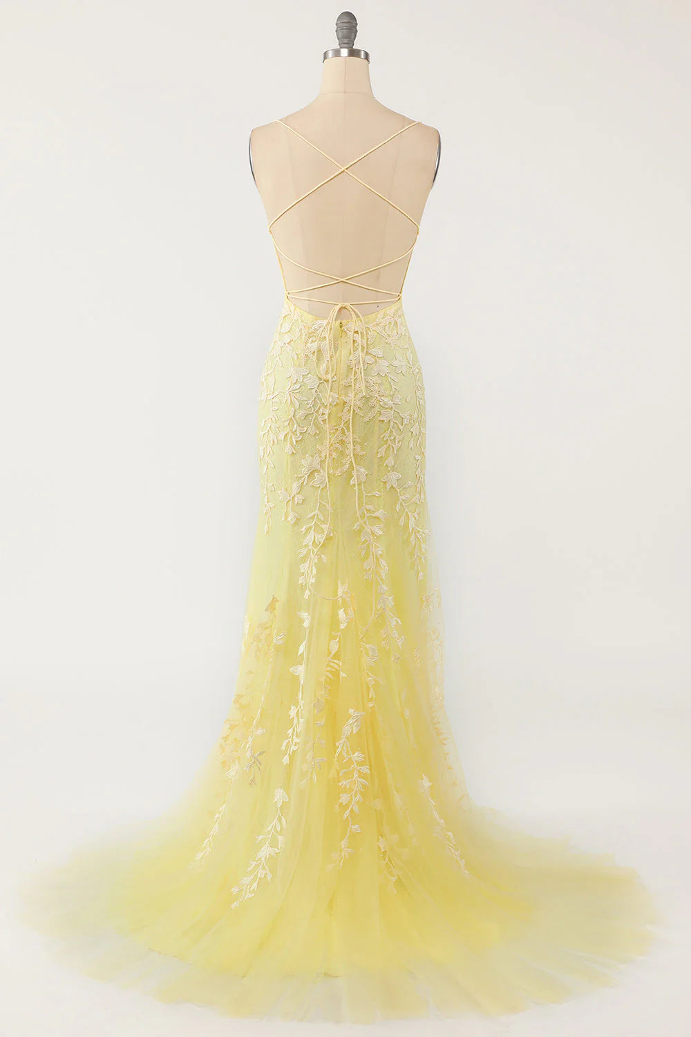 Yellow Mermaid Retract Your Waist Long Prom Dress With Appliques