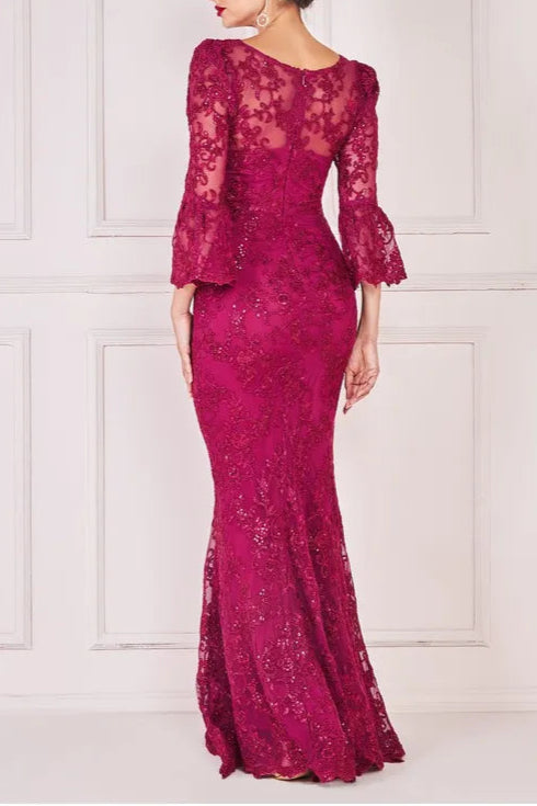 Scalloped Lace Elegant and gentle Retract Your Waist  Maxi Bridesmaids Dress