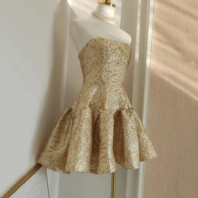 Cute A Line Strapless Satin Short Homecoming Dress Off Shoulder Birthday Dress