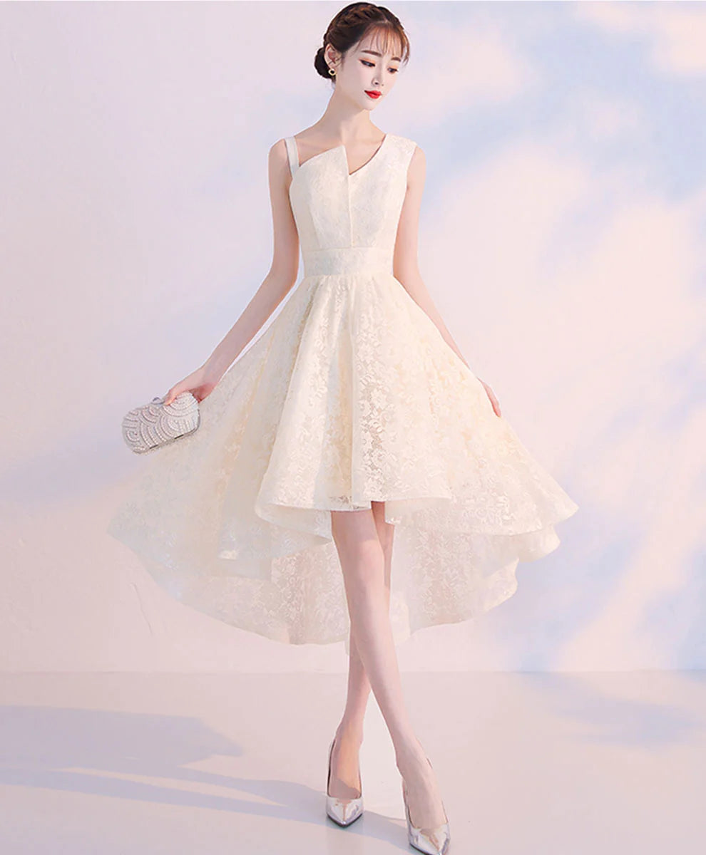 Champagne Lace High Low Prom Dress Unique design Cute Homecoming Dress