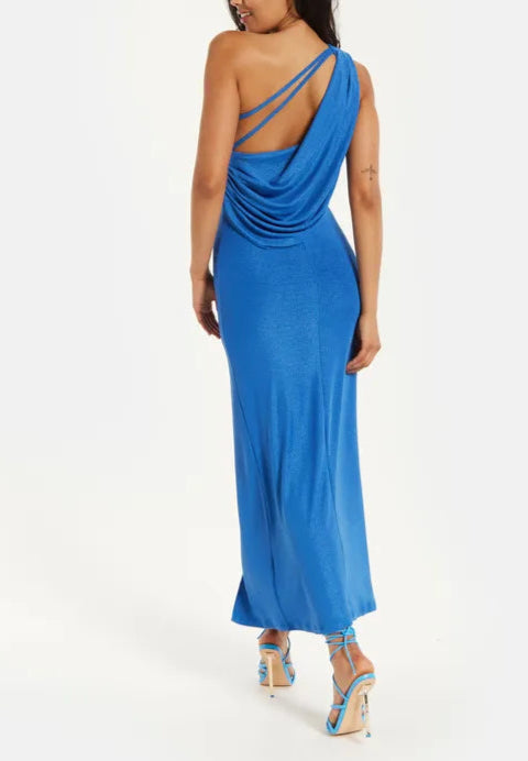 Liquorish Blue Lurex Jersey Full of charm Bridesmaids Maxi Dress