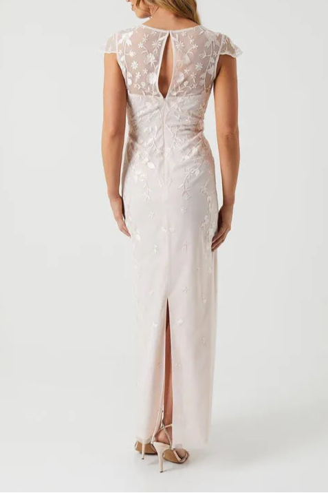 Floral Embroidered Cap Sleeve Full of charm Slim-fit Bridesmaid Maxi Dress