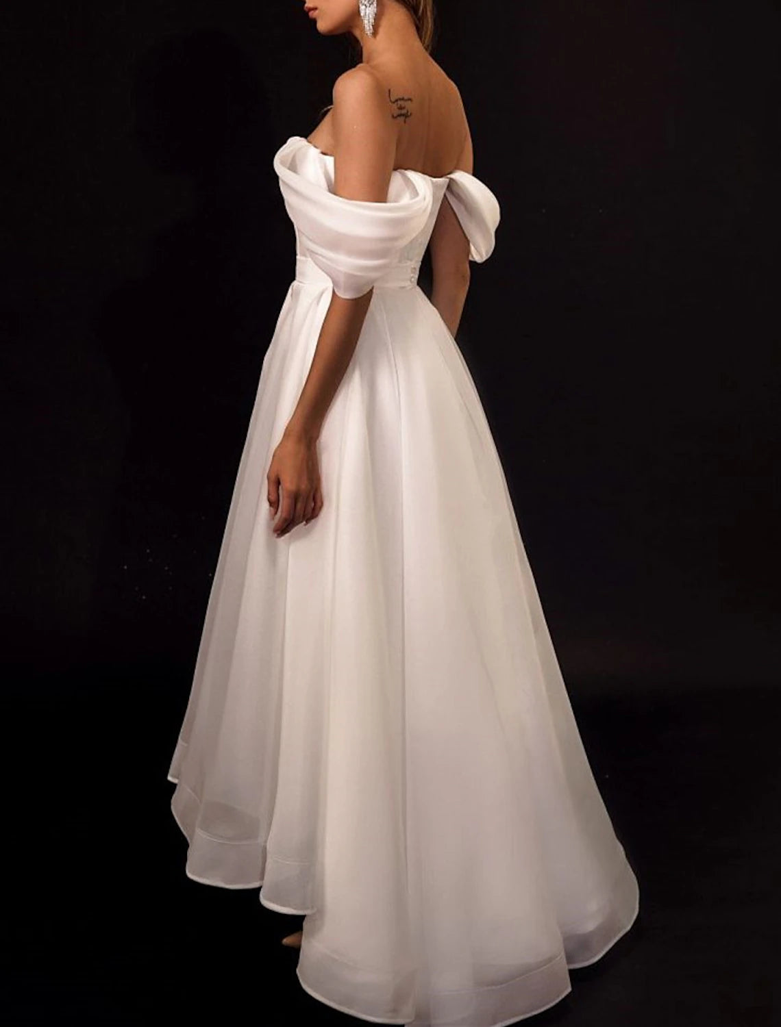 Little White Beach Wedding Dresses Reception Dress Bridal Shower Dresses Wedding Dresses A-Line Off Shoulder Cap Sleeve Asymmetrical Organza Bridal Gowns With Solid Color