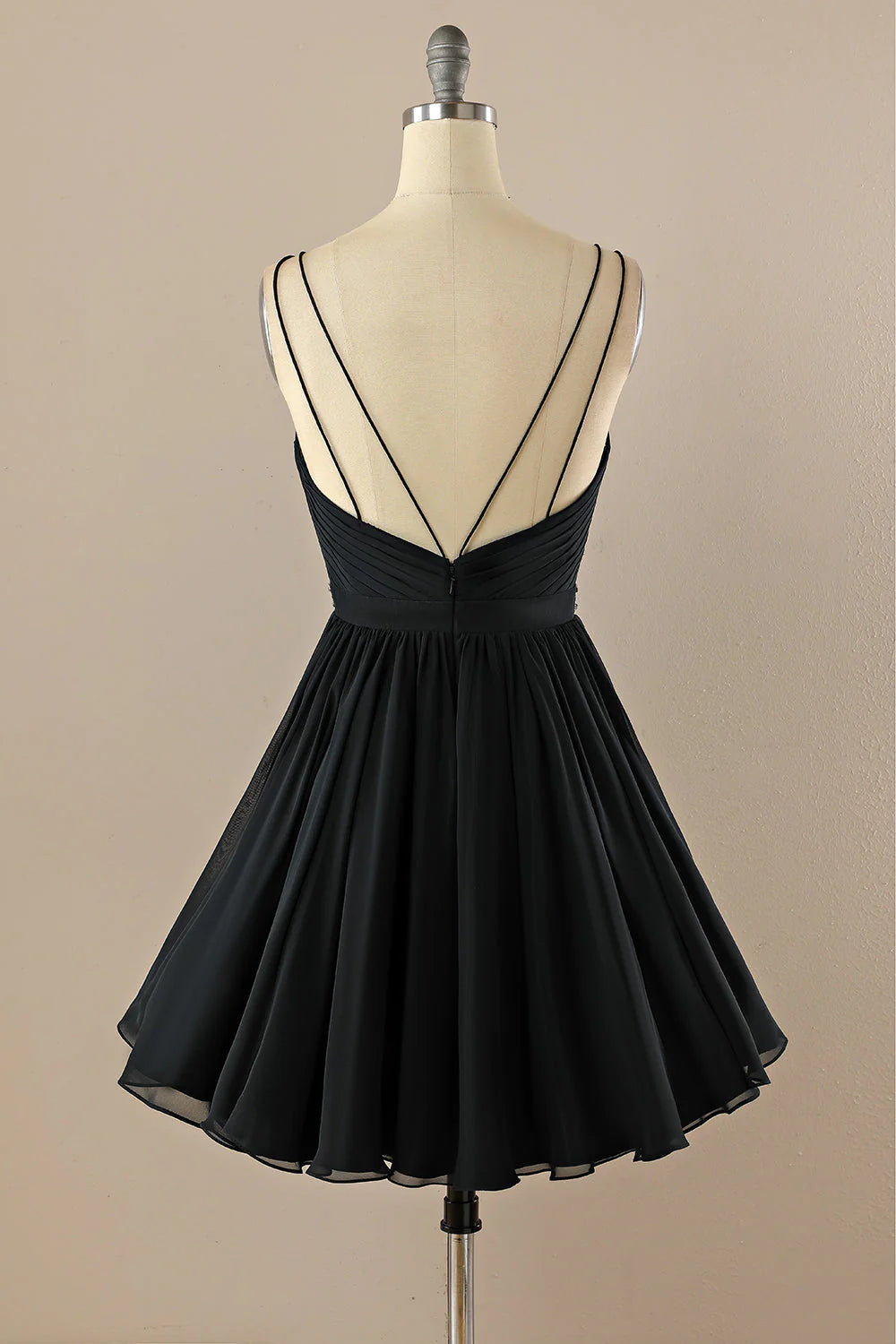 Spaghetti strap V Neck Little Black Retract Your Waist Homecoming Dress