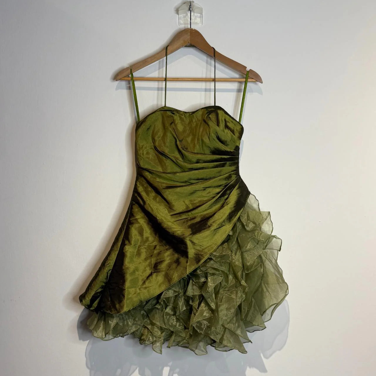 Fashionable Dark Green Spaghetti Strap A-Line Satin Tulle Short Prom Dresses Homecoming Dresses