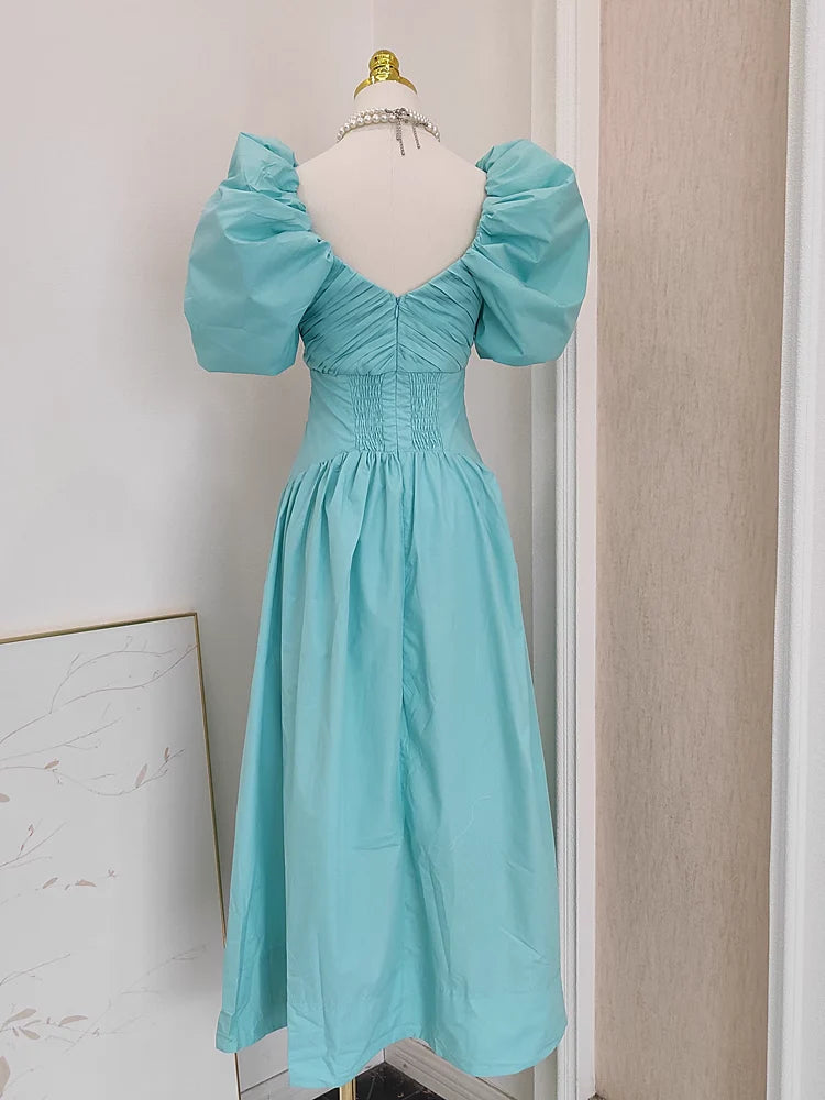 Simple A Line Blue Satin V Neckline Homecoming Dresses Birthday Outfits With Ruffles
