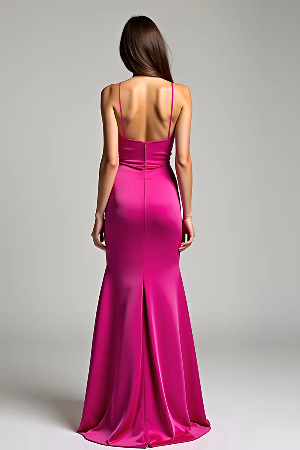 Full of charm Satin Fuchsia Sheath Exquisite tailoring Long Prom Dress With Slit