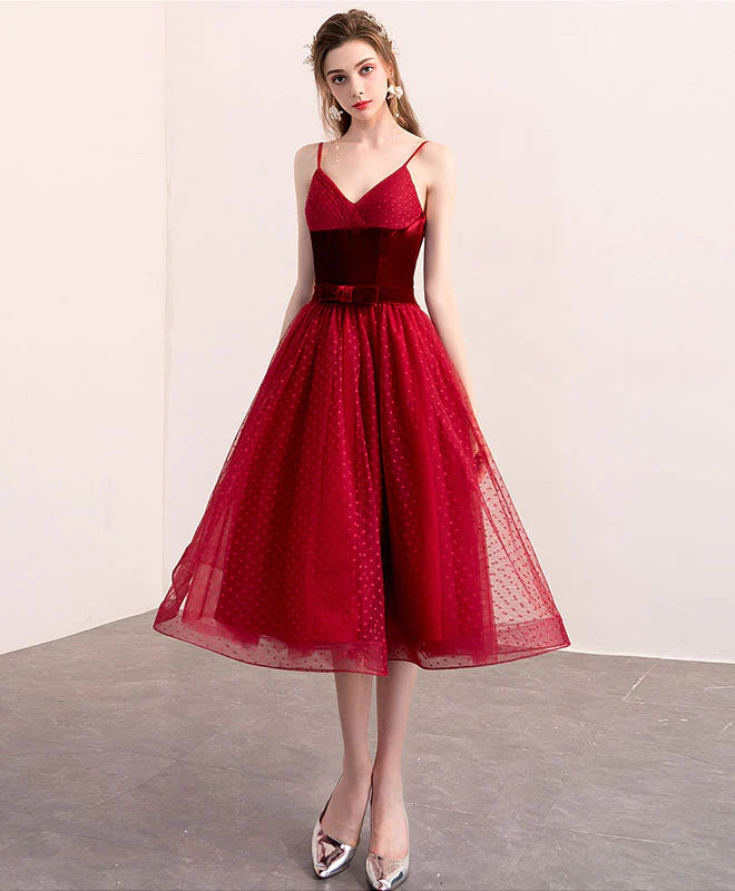 Cute Burgundy Tulle Short Prom Dress Full of charm Homecoming Dress