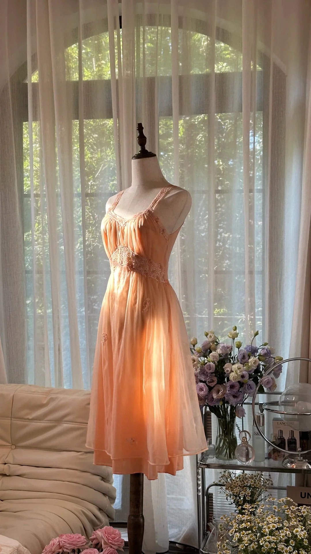 Cute A Line Strap Lace Applies Light Orange Chiffon Homecoming Dress