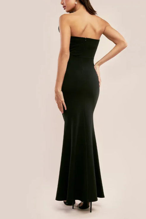 Satin Corsage Scuba Crepe Retract Your Waist Bridesmaids Maxi Dress