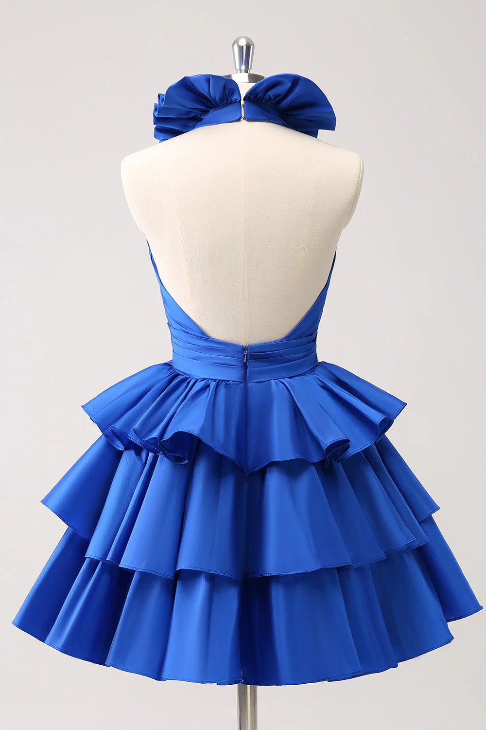 Royal Blue A-Line Halter Tiered Short Retract Your Waist  Homecoming Dress With Ruffles