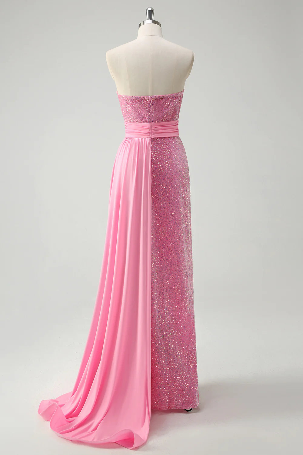 Sparkly Pink Strapless Long Maxi Off Shoulder Prom Dress With Slit