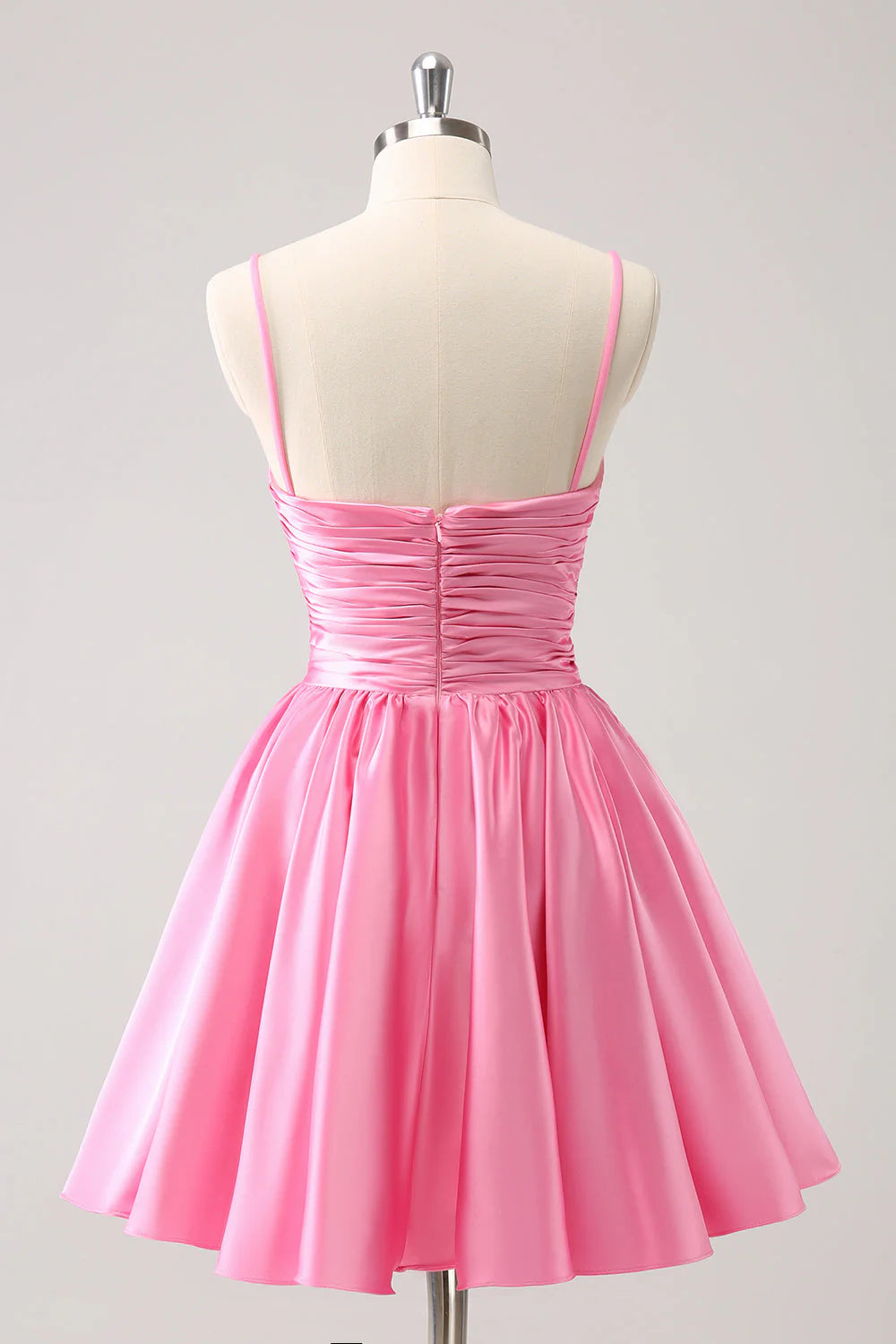 Unique design Pink A-Line Spaghetti Straps Pleated Homecoming Dress With Keyhole