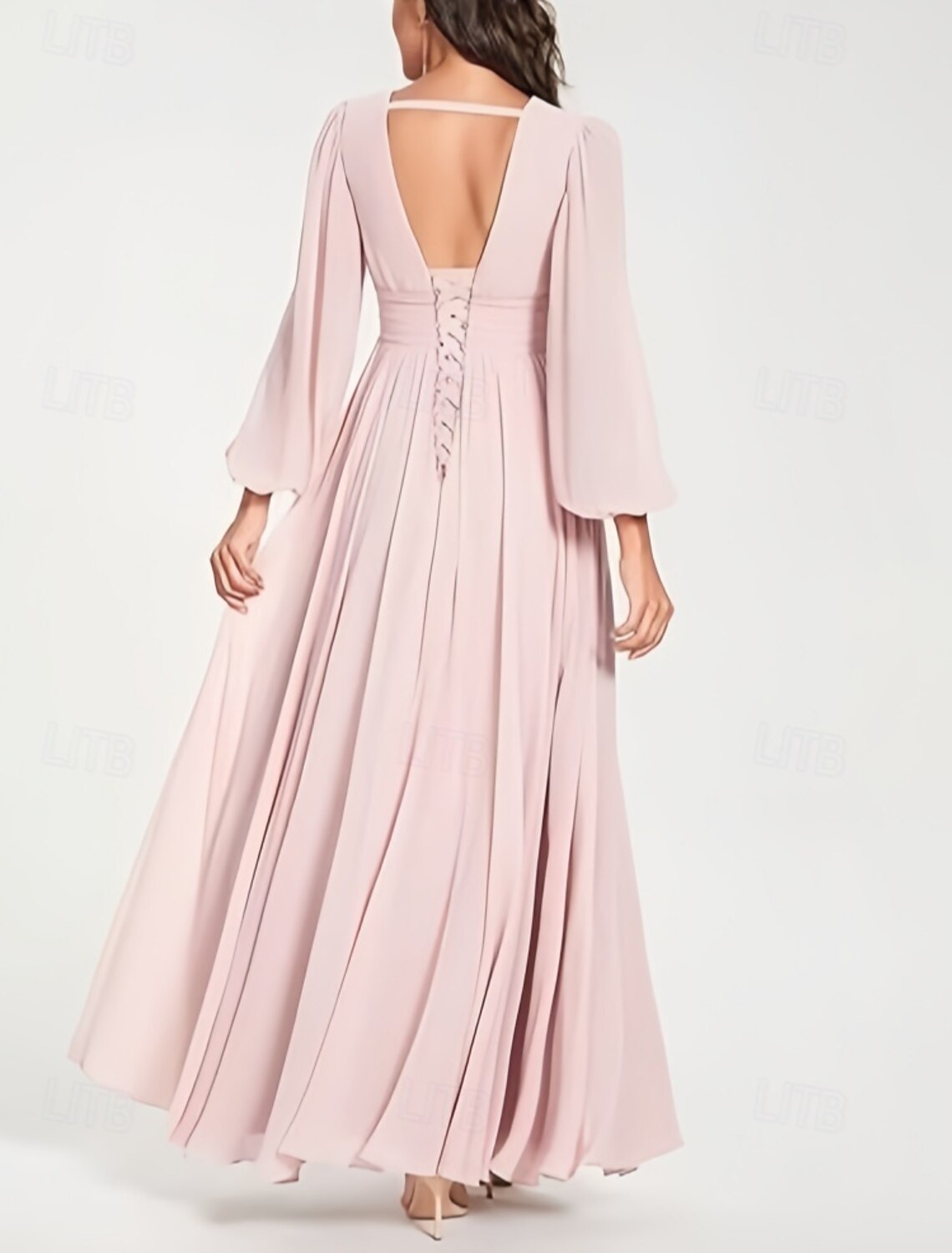 A-Line Bridesmaid Dress V Neck Long Sleeve Elegant Floor Length Chiffon with Split Front / Ruching