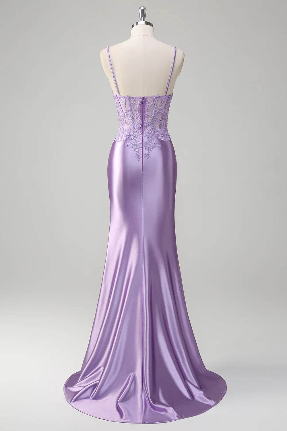 Lilac Floral Mermaid Corset Long Slim-fit Prom Dress With Slit