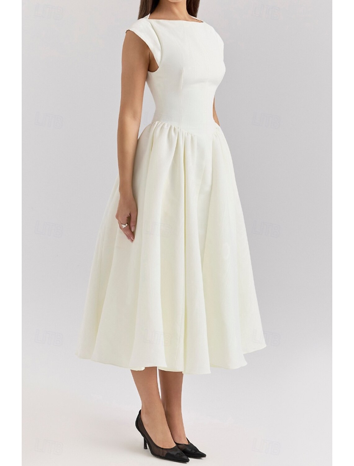 Women's Midi Dress White Dress Fashion Modern Birthday Graduation Date Regular Fit Plain Sleeveless Crew Neck Black Light Grey Beige