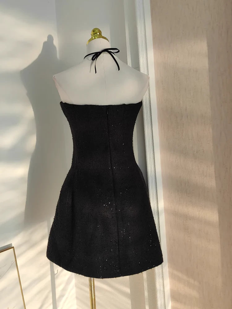 Top-quality fabric Cute A line Halter Black Short Homecoming Dresses Little Birthday Outfits