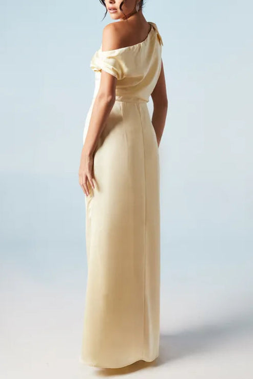 Fallen Shoulder Bow Unique design Detail Elegant and gentle Bridesmaids Maxi Dress