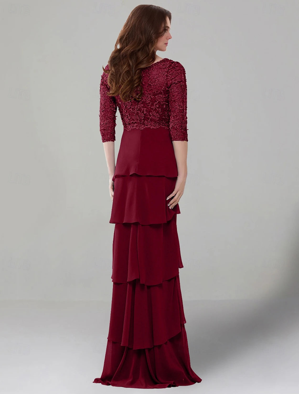 Sheath Dress Mother of the Bride Dress Elegant V Neck Floor Length Stretch Chiffon Half Sleeve with Lace Tier Solid Color