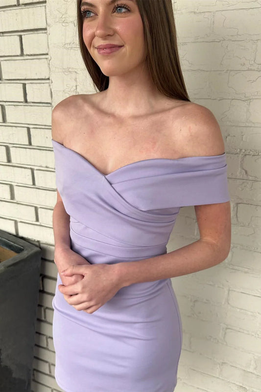 Dusky Lavender Off-the-Shoulder Full of charm Tight Bodycon Silhouette Short Party Dress