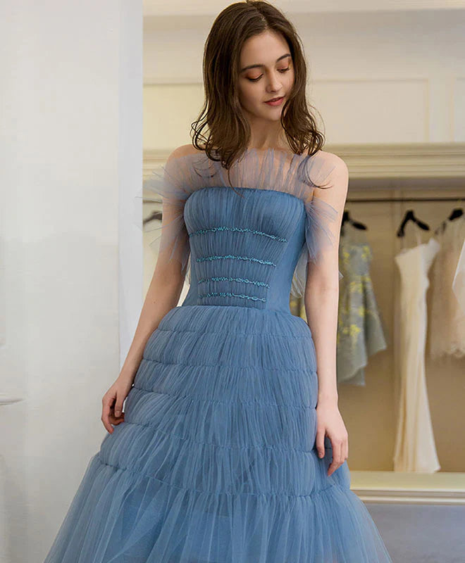 Cute Blue Tulle Short Prom Dress Retract Your Waist Homecoming Dress